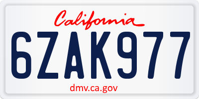 CA license plate 6ZAK977