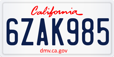 CA license plate 6ZAK985