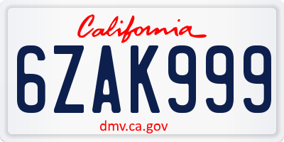 CA license plate 6ZAK999
