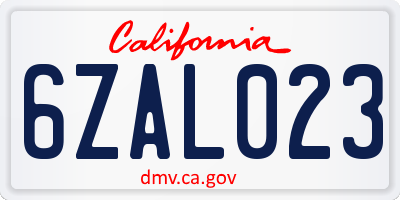 CA license plate 6ZAL023