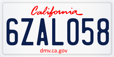 CA license plate 6ZAL058