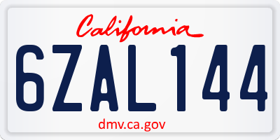 CA license plate 6ZAL144