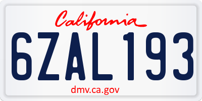 CA license plate 6ZAL193