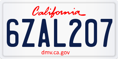 CA license plate 6ZAL207