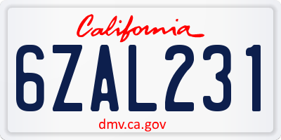 CA license plate 6ZAL231