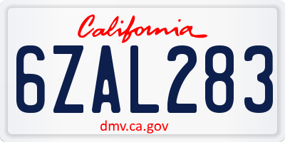 CA license plate 6ZAL283