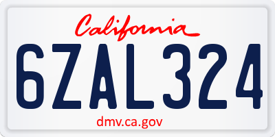 CA license plate 6ZAL324