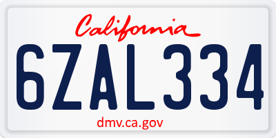 CA license plate 6ZAL334
