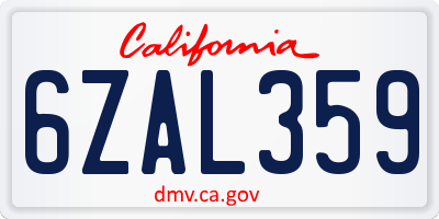 CA license plate 6ZAL359