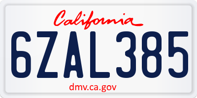 CA license plate 6ZAL385