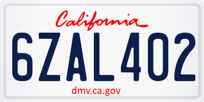 CA license plate 6ZAL402