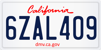 CA license plate 6ZAL409