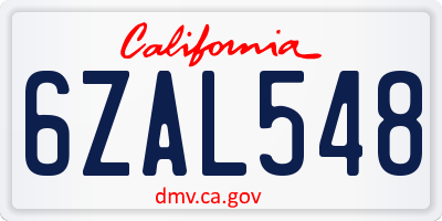 CA license plate 6ZAL548