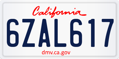 CA license plate 6ZAL617