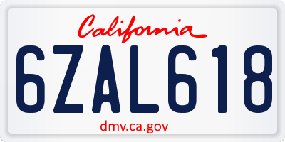 CA license plate 6ZAL618