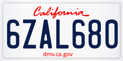 CA license plate 6ZAL680