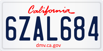 CA license plate 6ZAL684