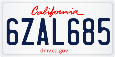 CA license plate 6ZAL685