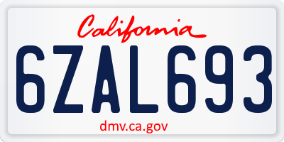 CA license plate 6ZAL693