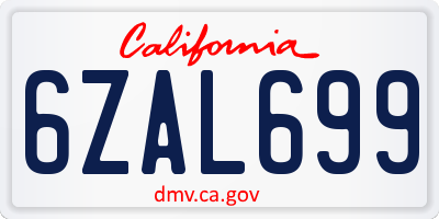 CA license plate 6ZAL699