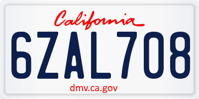 CA license plate 6ZAL708