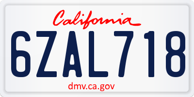 CA license plate 6ZAL718