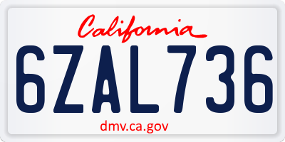 CA license plate 6ZAL736