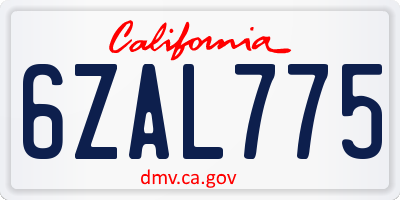 CA license plate 6ZAL775