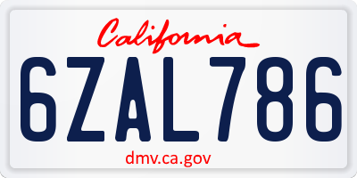 CA license plate 6ZAL786