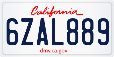 CA license plate 6ZAL889