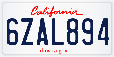 CA license plate 6ZAL894