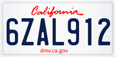 CA license plate 6ZAL912