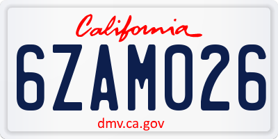 CA license plate 6ZAM026