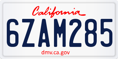 CA license plate 6ZAM285