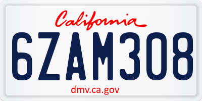 CA license plate 6ZAM308