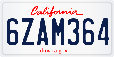 CA license plate 6ZAM364