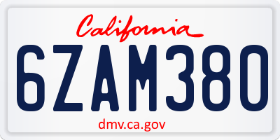 CA license plate 6ZAM380