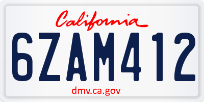 CA license plate 6ZAM412
