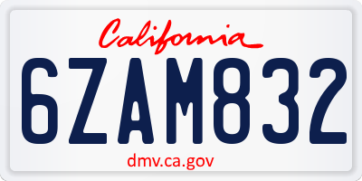CA license plate 6ZAM832