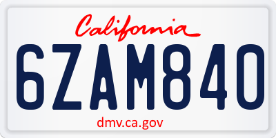 CA license plate 6ZAM840