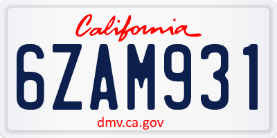 CA license plate 6ZAM931