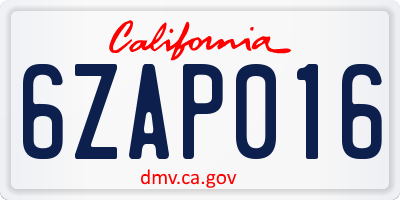 CA license plate 6ZAP016