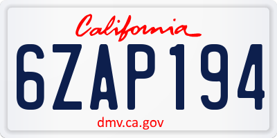 CA license plate 6ZAP194