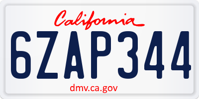 CA license plate 6ZAP344