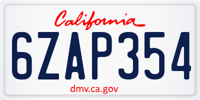 CA license plate 6ZAP354