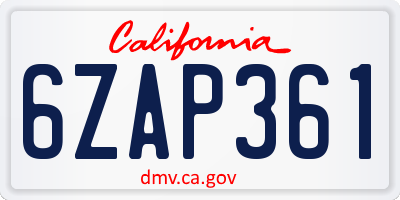 CA license plate 6ZAP361