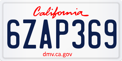 CA license plate 6ZAP369