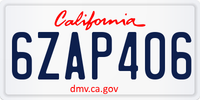 CA license plate 6ZAP406