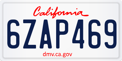 CA license plate 6ZAP469