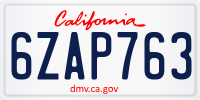 CA license plate 6ZAP763